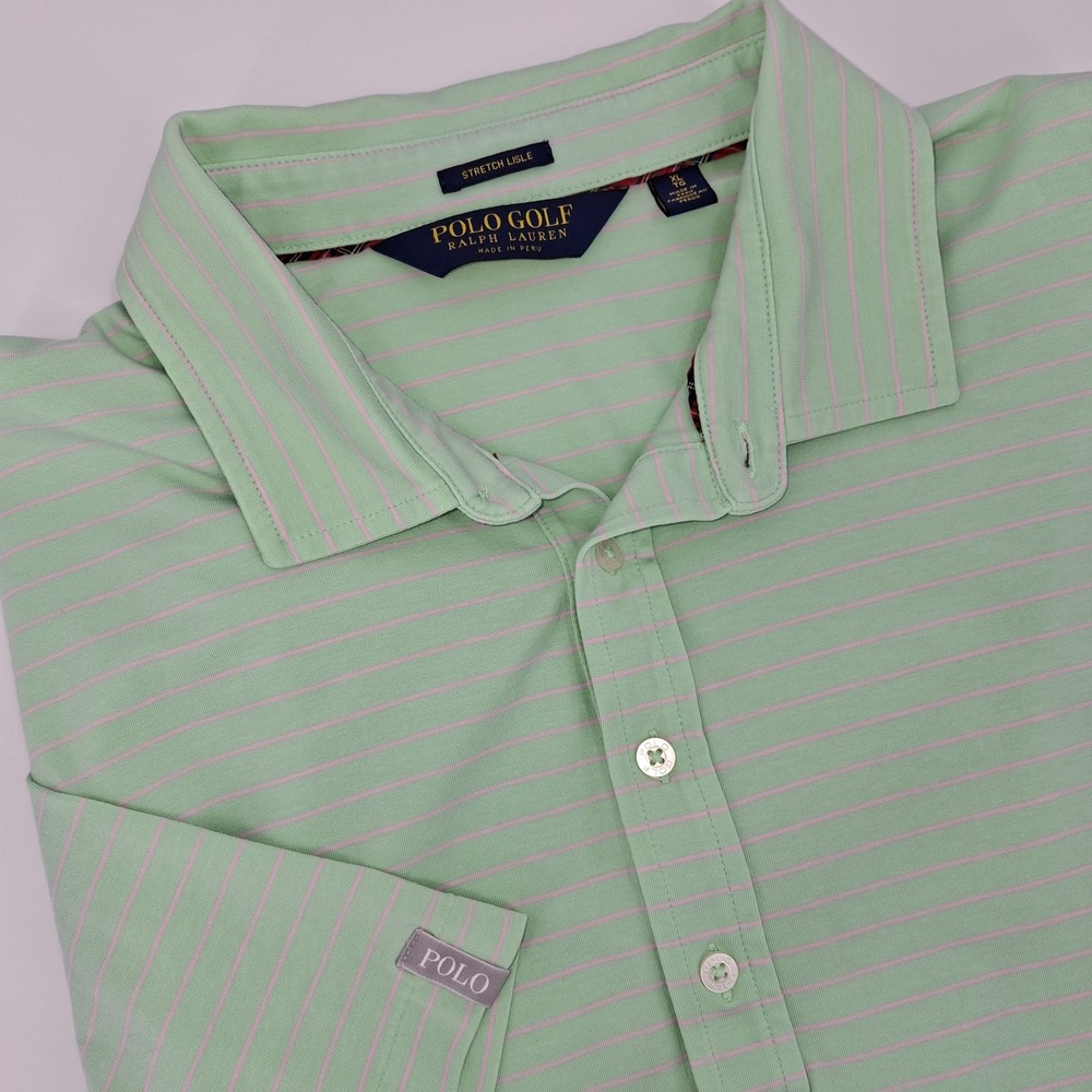 Polo Golf Ralph Lauren Polo Mens XL Green Pink Striped Stretch Lisle SS Shirt